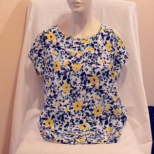 Floral Short Sleeve Mixed Media Top